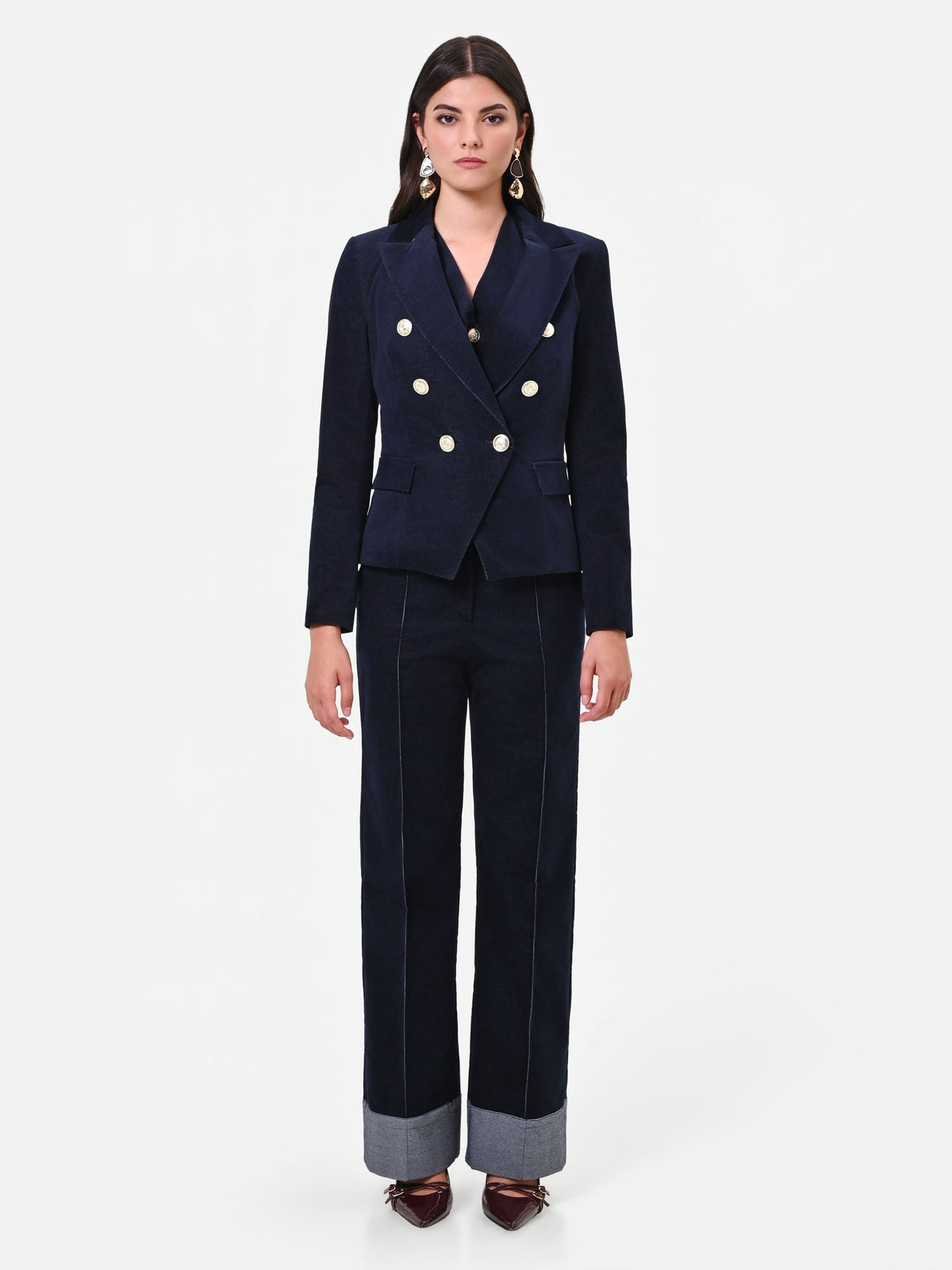 Giacca doppiopetto in velluto blu navy Giorgia Palmas X Rinascimento