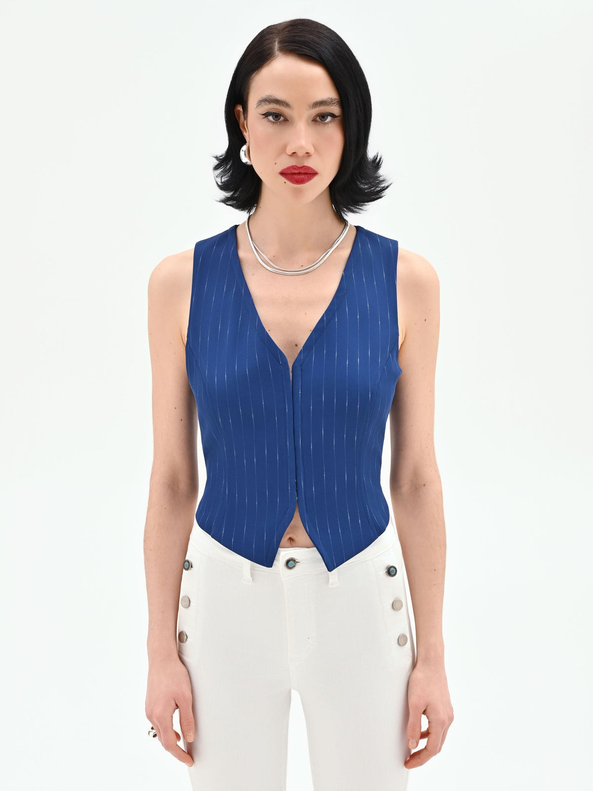 Gilet blu brillante effetto gessato