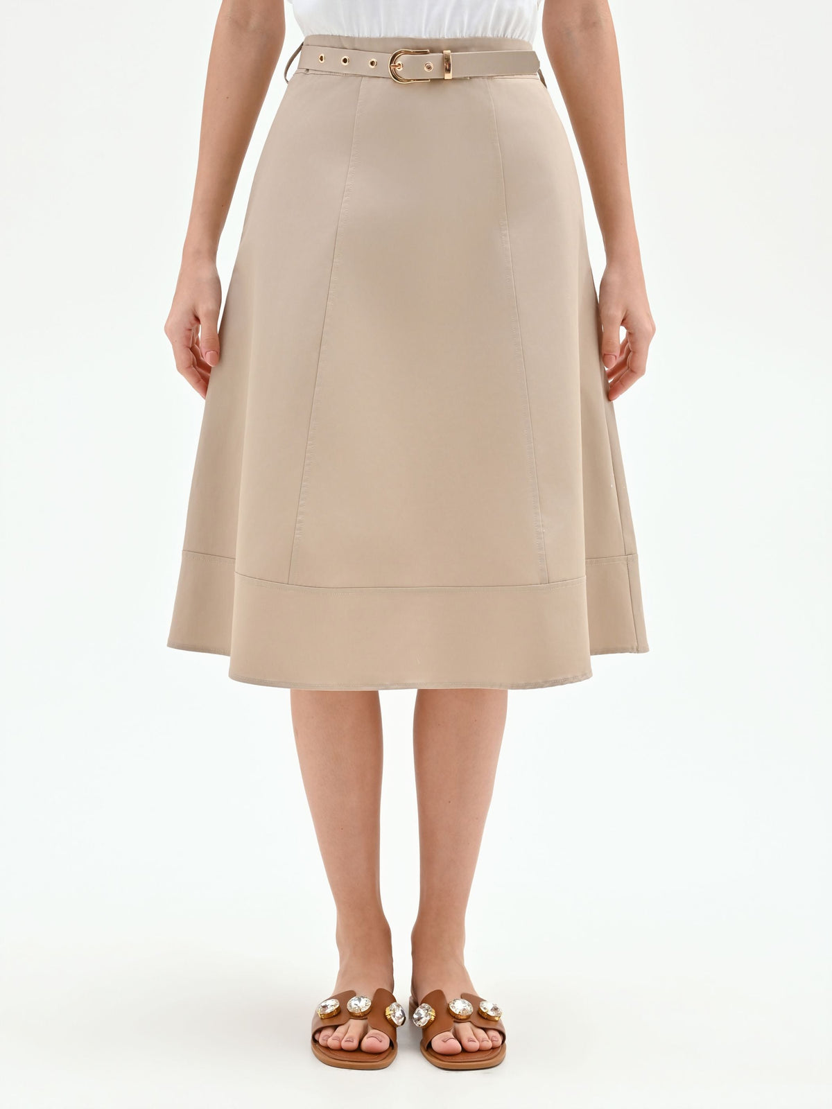 Abito beige scuro con corpetto a contrasto