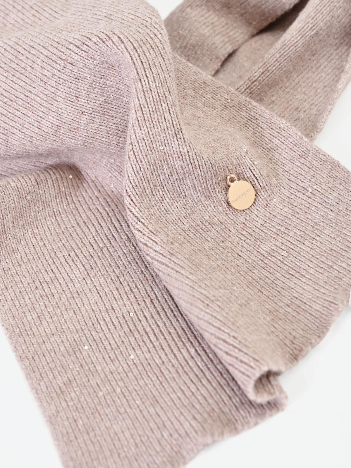 Sciarpa in maglia a costine tortora beige con punti luce