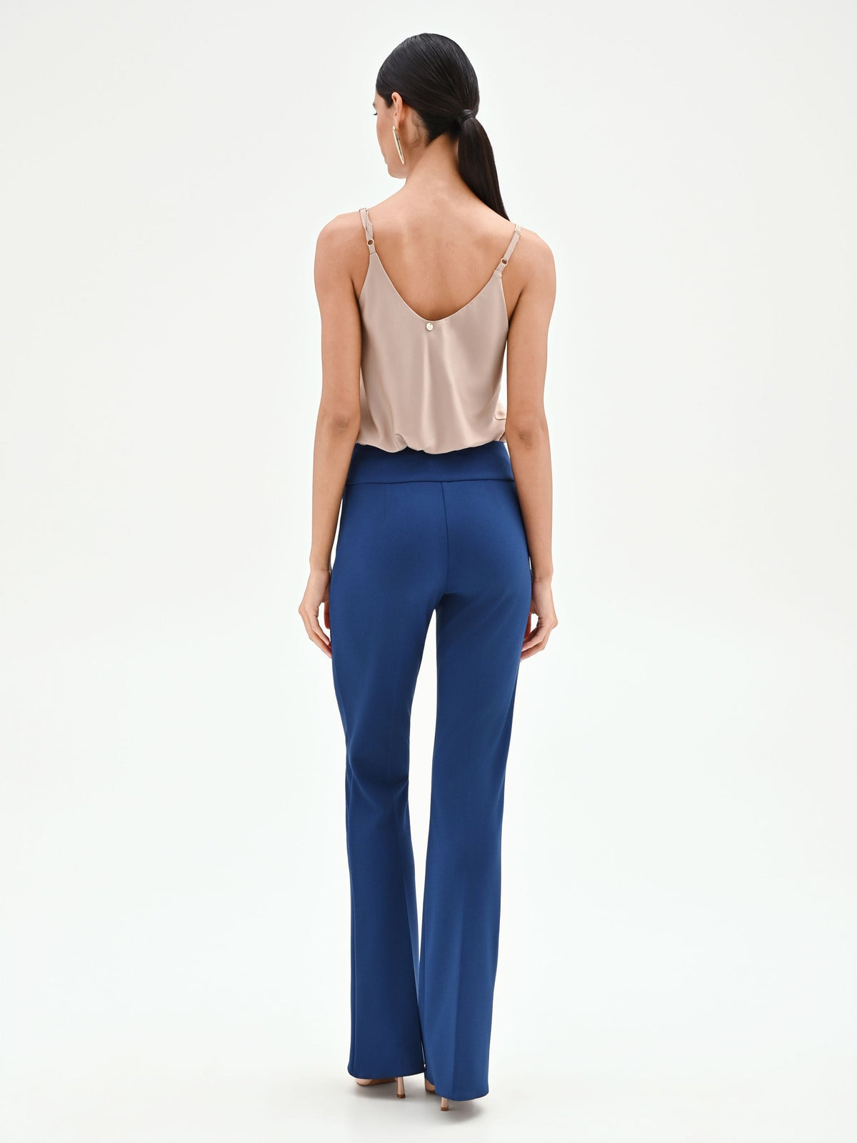 Pantalone mid flared blu brillante con fascione