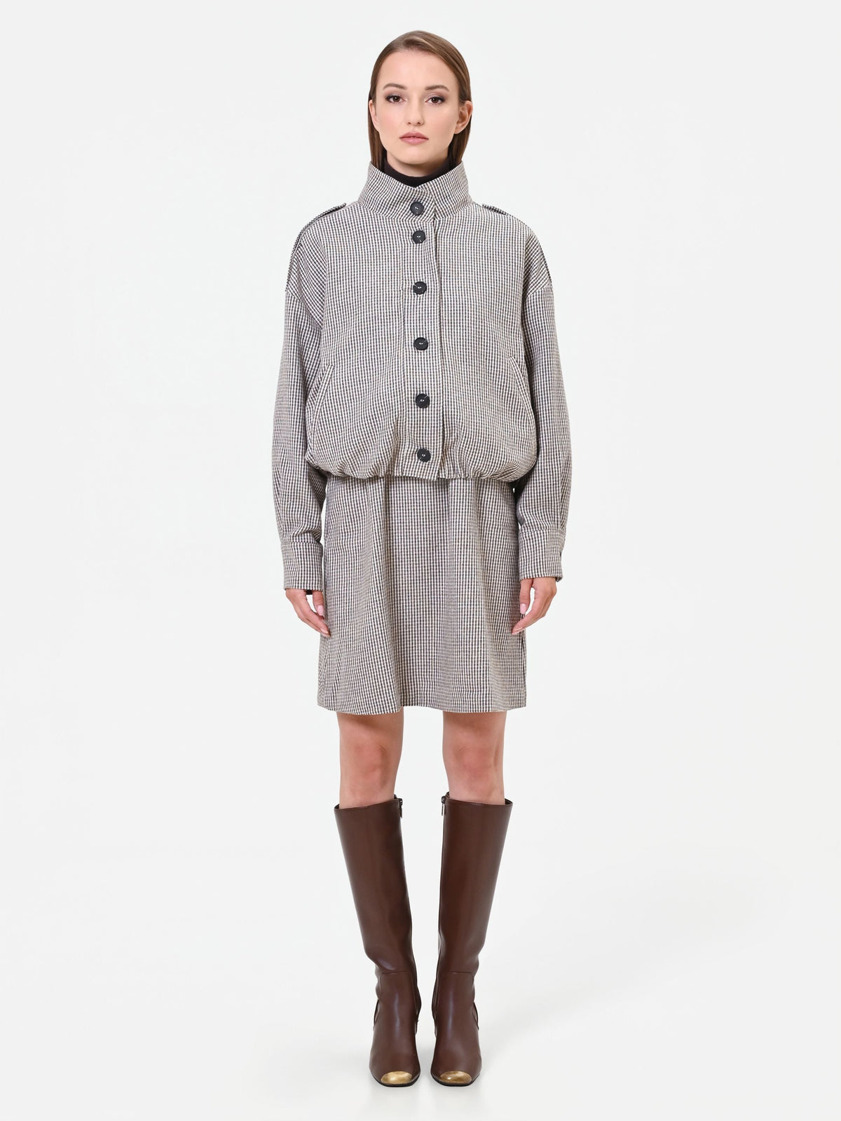 Capospalla blouson pied de poule tortora e beige