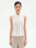 Top panna in georgette con collo arricciato