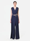 Pantalone palazzo blu navy con bottone design