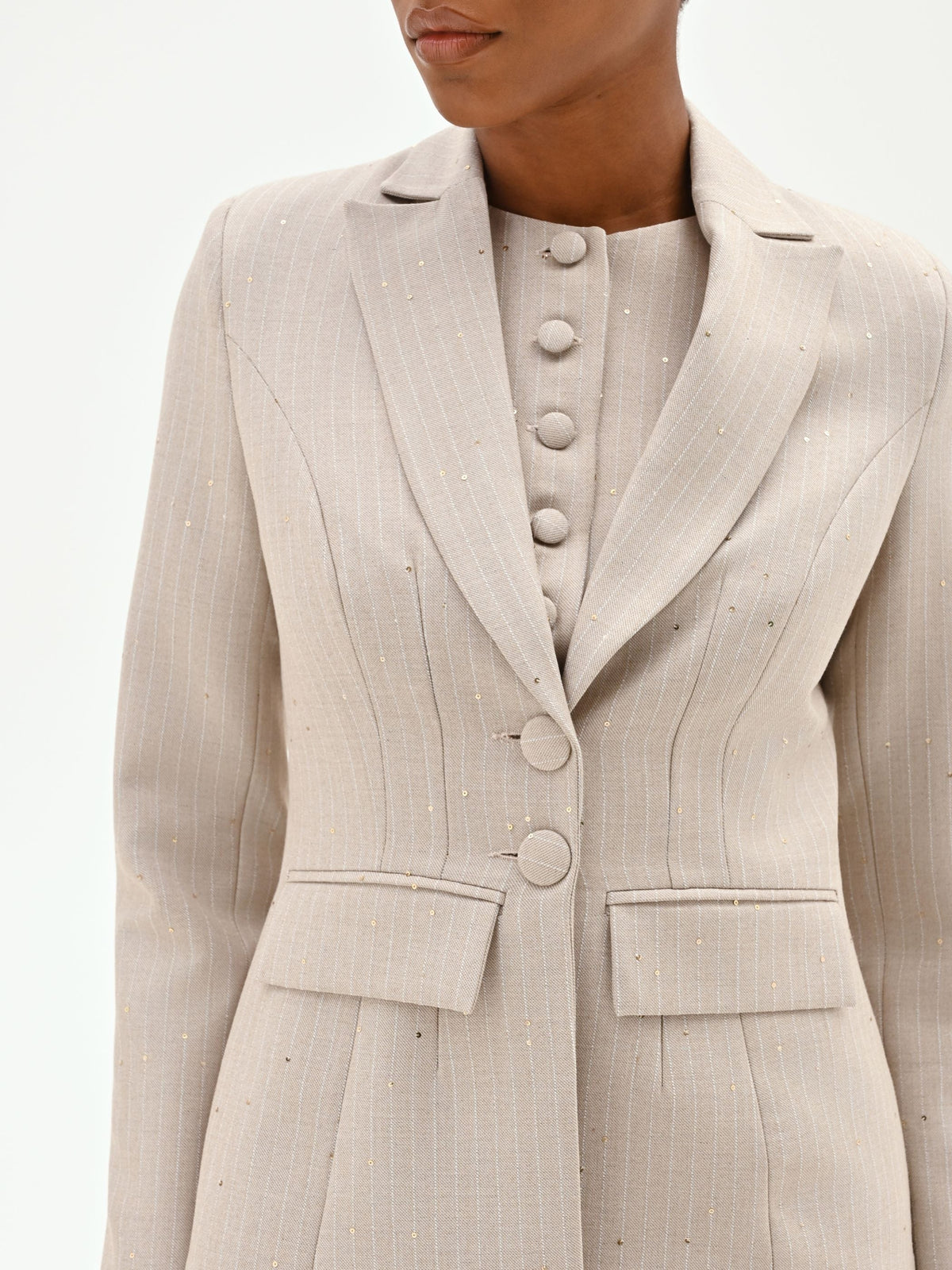 Giacca sfiancata beige gessata
