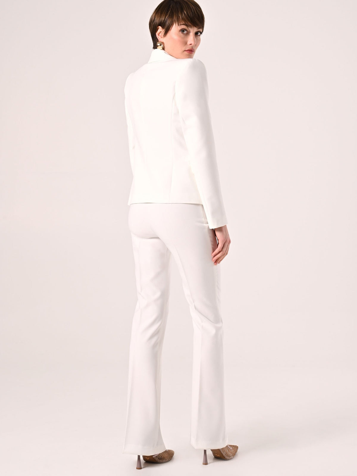 Pantaloni Mid Flared in Tessuto Tecnico Bianco