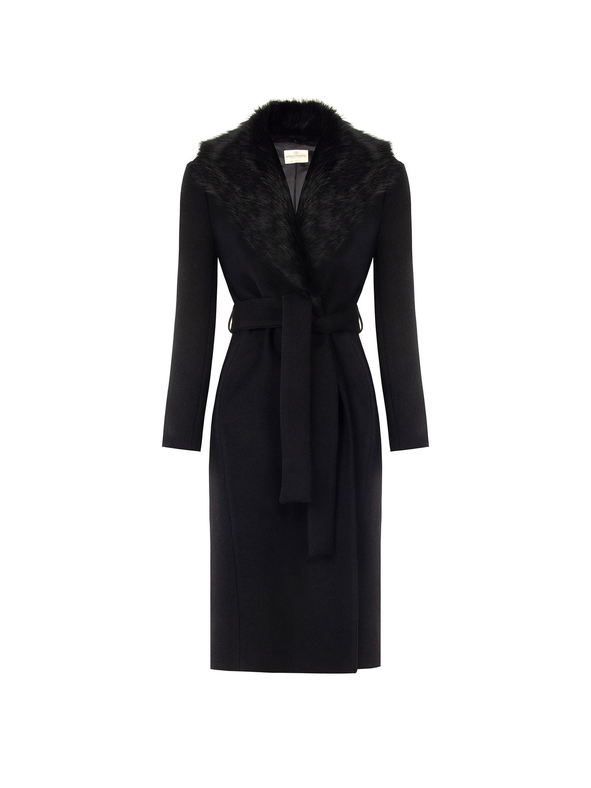 Cappotto midi nero con collo effetto pelliccia misto lana Giorgia Palmas X Rinascimento