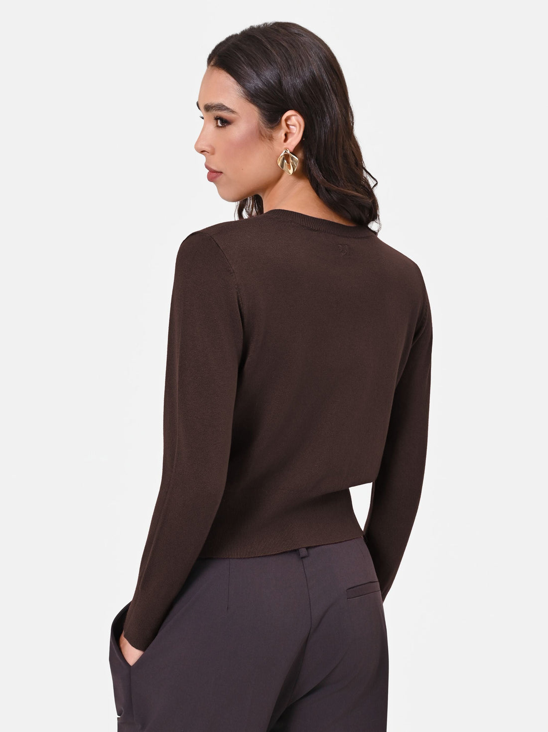 Cardigan in viscosa marrone moro con bottoni