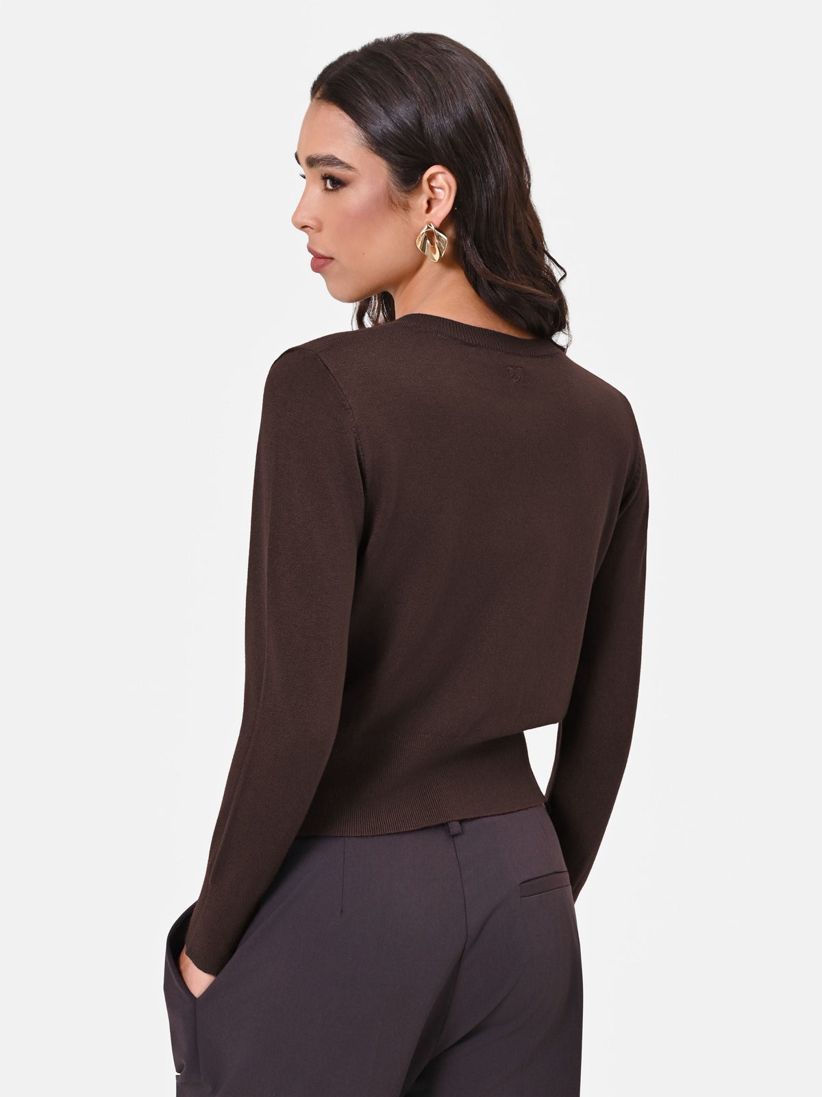 Cardigan in viscosa marrone moro con bottoni