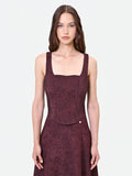 Top bordeaux in tessuto jacquard lamé