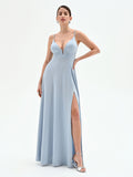 Abito lungo cielo azzurro in jersey lurex