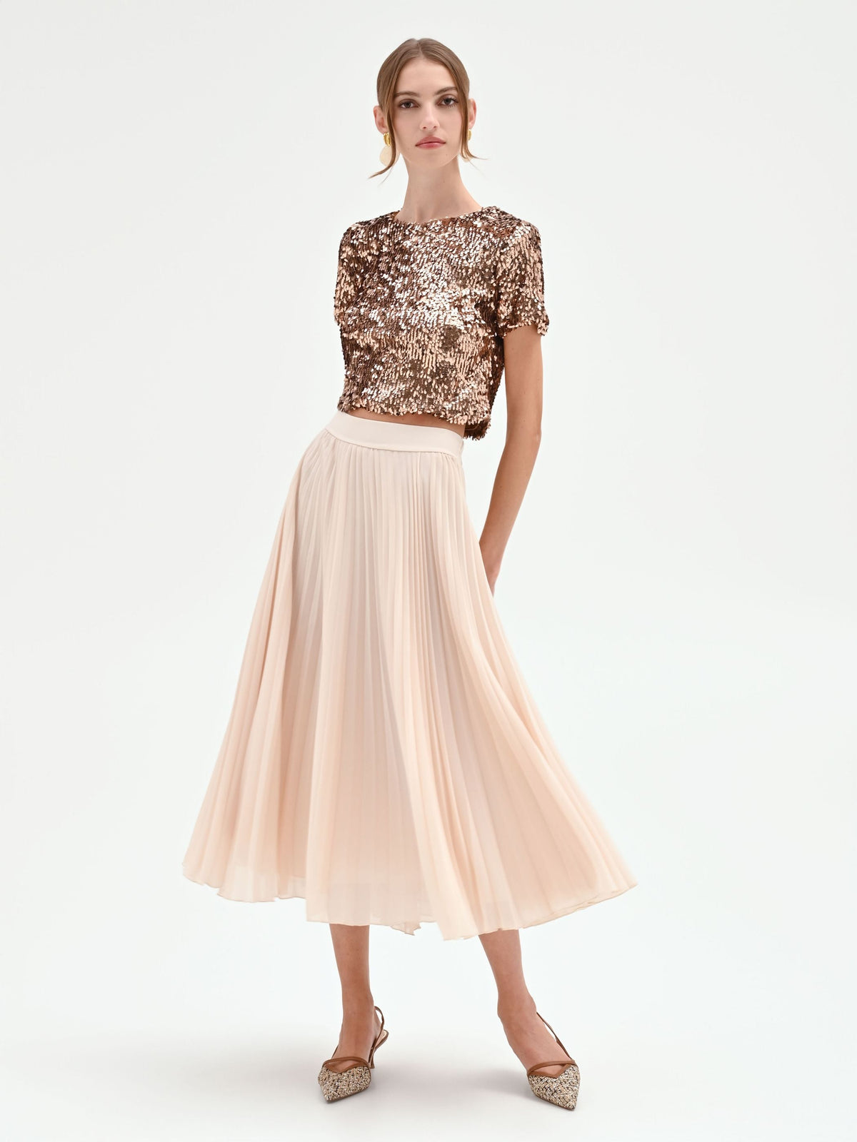 Gonna midi plissettata beige chiaro