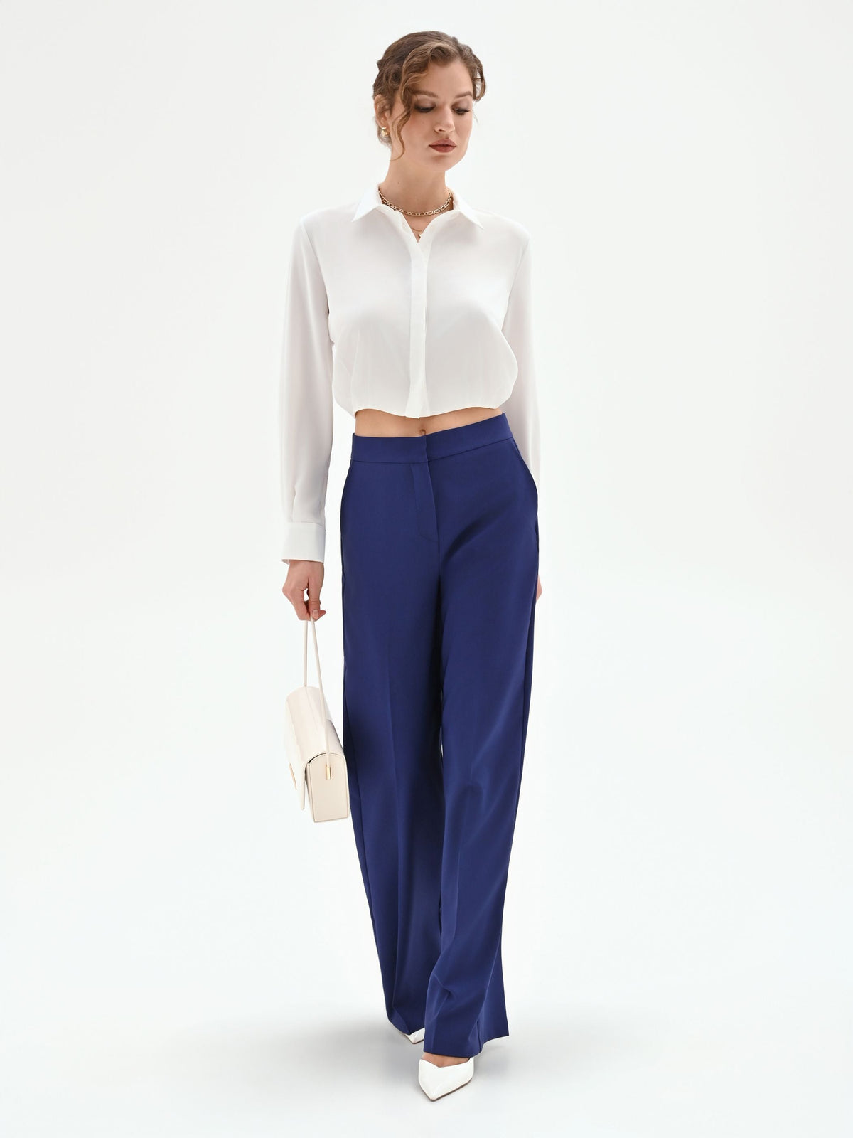 Pantalone Studio a palazzo in tessuto tecnico blu indaco