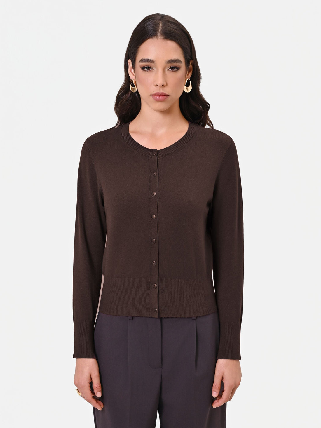 Cardigan in viscosa marrone moro con bottoni