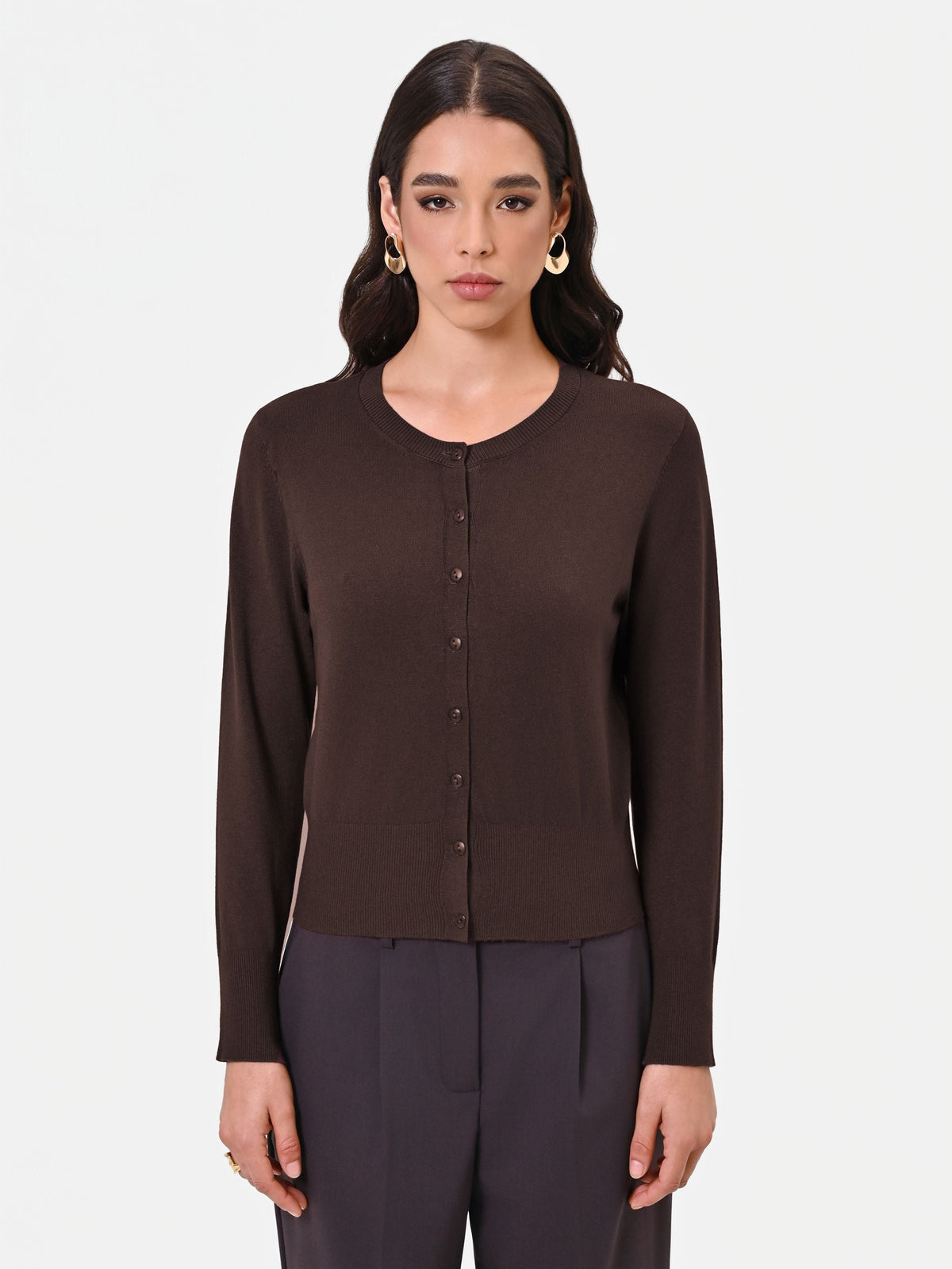 Cardigan in viscosa marrone moro con bottoni