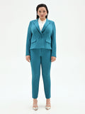 Giacca Curvy doppiopetto blu ottanio in scuba mano crepe