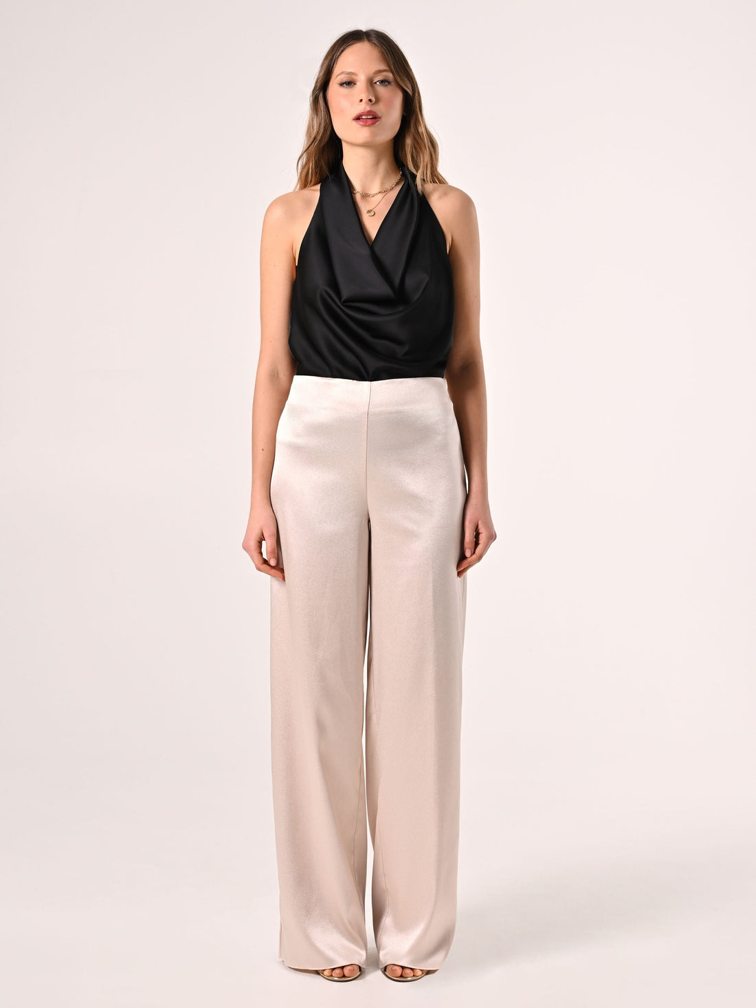 Pantaloni in Raso Strutturato Beige