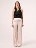 Pantaloni in Raso Strutturato Beige