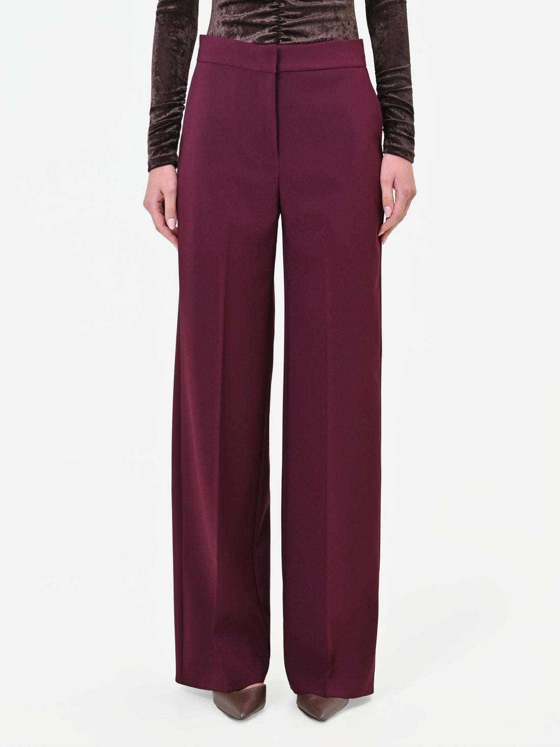 Pantalone a palazzo bordeaux rosso in tessuto tecnico