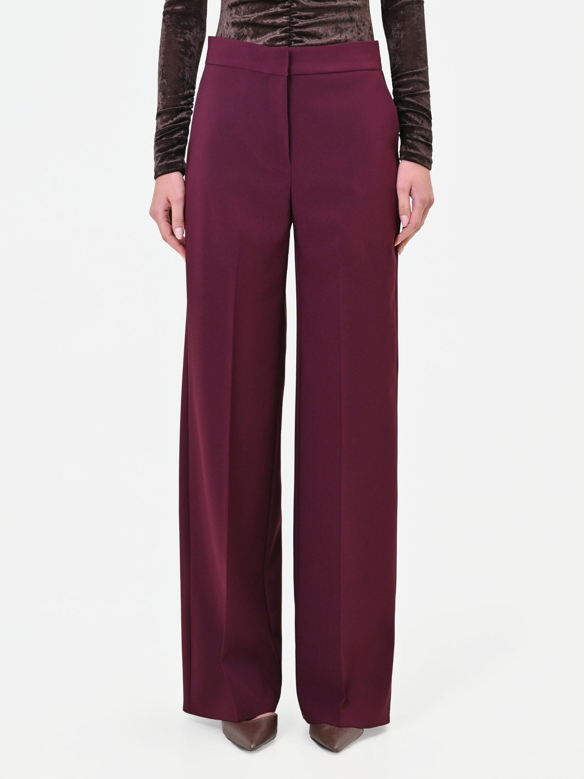 Pantalone a palazzo bordeaux rosso in tessuto tecnico