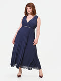 Abito Curvy plissé blu navy con scollo incrociato