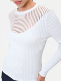 Maglia in viscosa bianco panna a coste con trasparenze