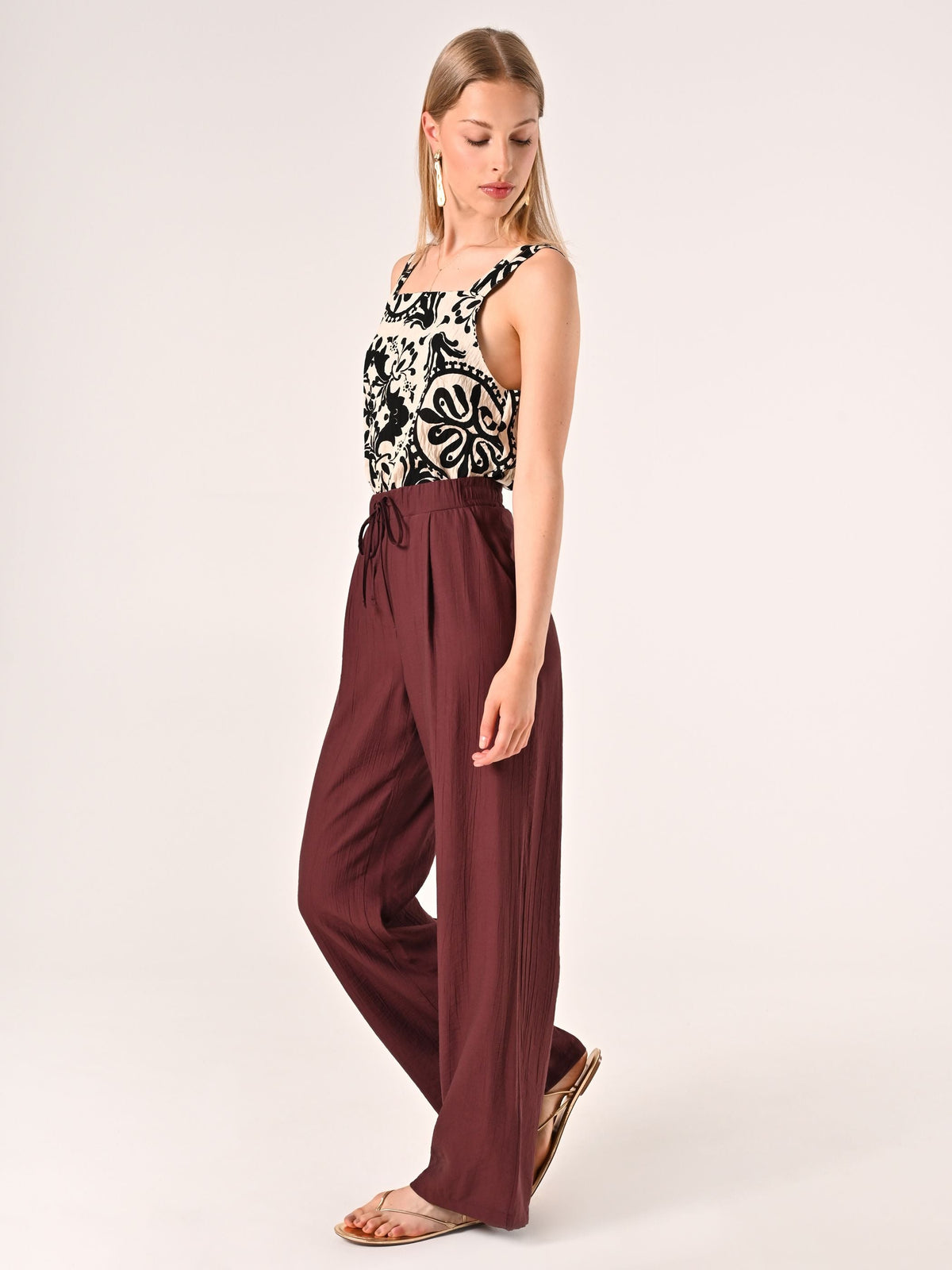 Pantalone Ampio in Viscosa color Cioccolato