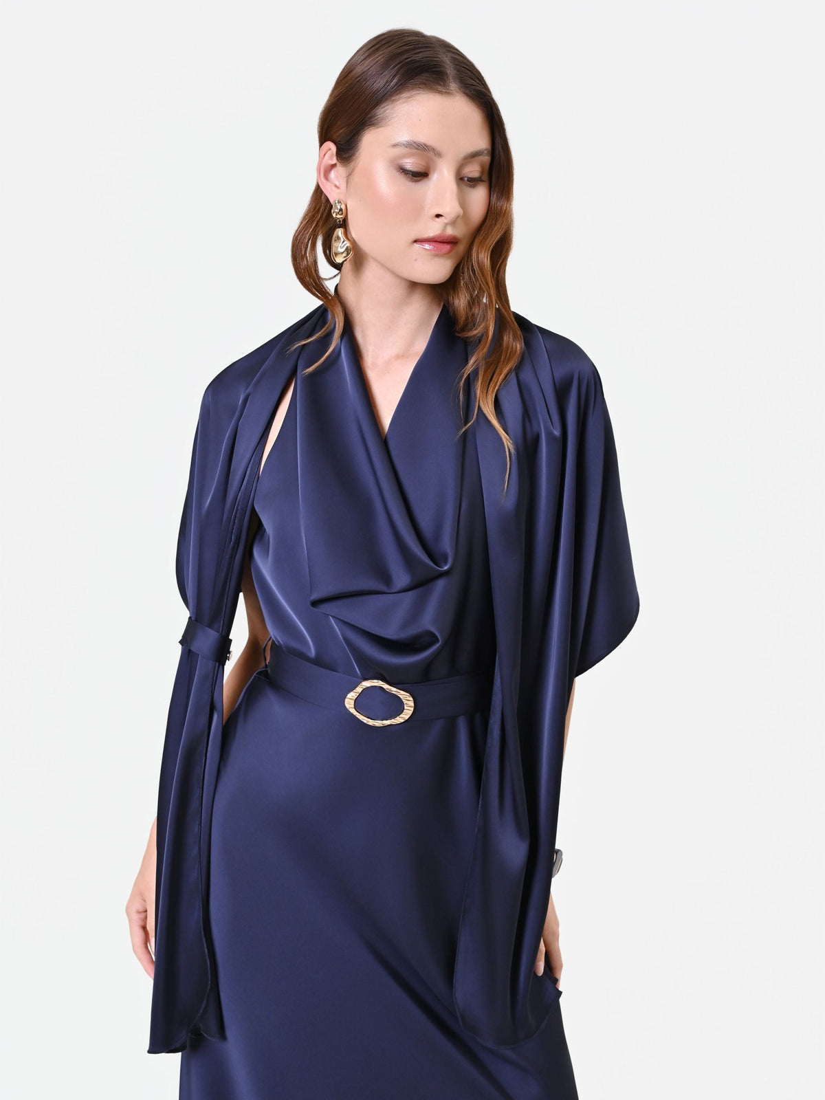 Stola blu navy in raso con anello