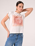 T-Shirt in Cotone con stampa Rosa & Strass