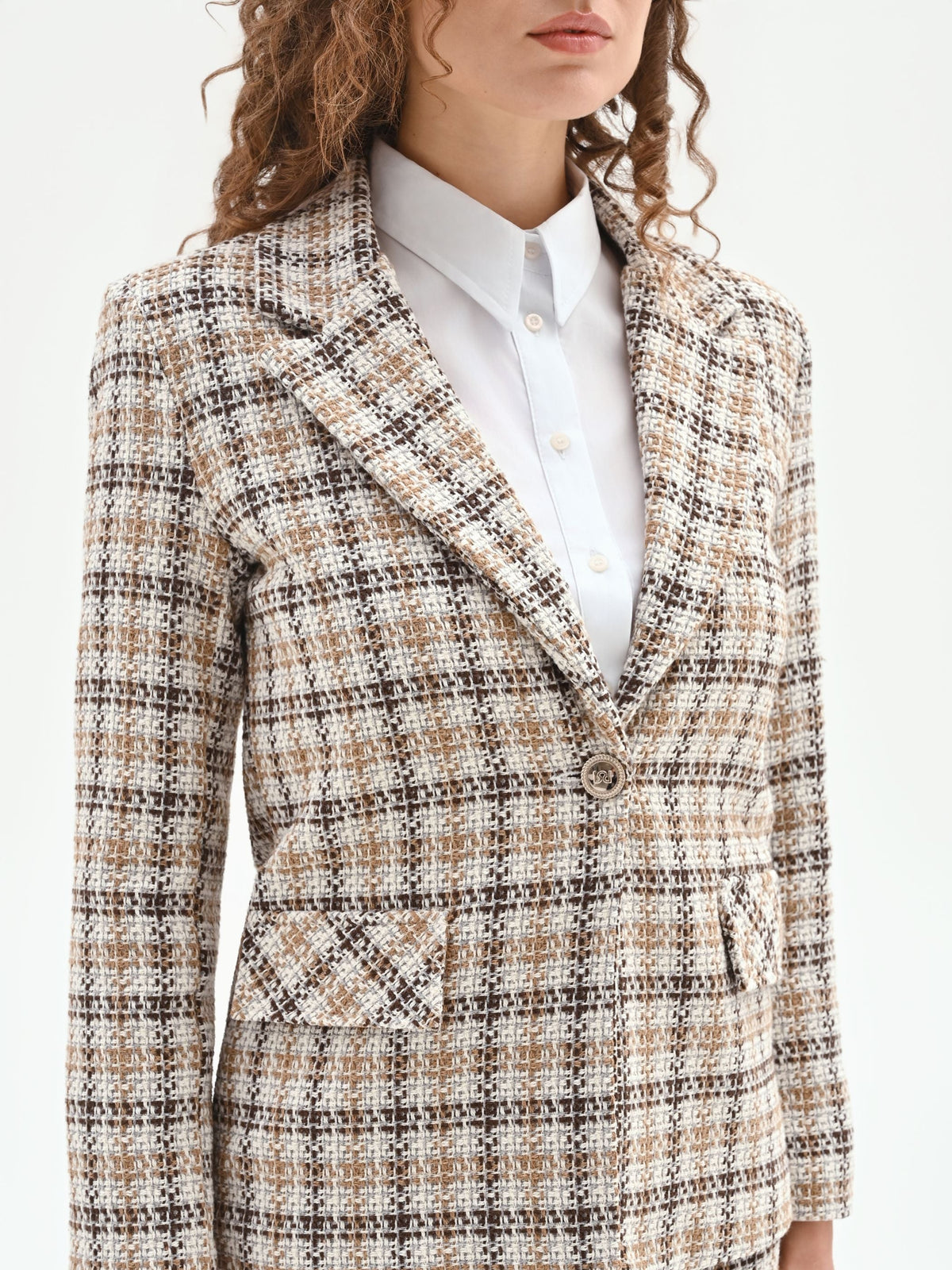 Blazer in tweed check color cioccolato