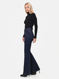 Jeans a zampa blu navy stile marinière high waist