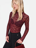 T-shirt in pizzo bordeaux rosso