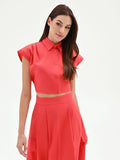 Camicia cropped rosso fragola in tela di cotone