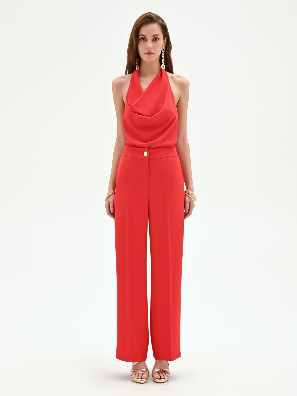 Pantalone a gamba larga rosso fragola in cadi