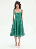 Abito midi verde prato in pizzo macramé