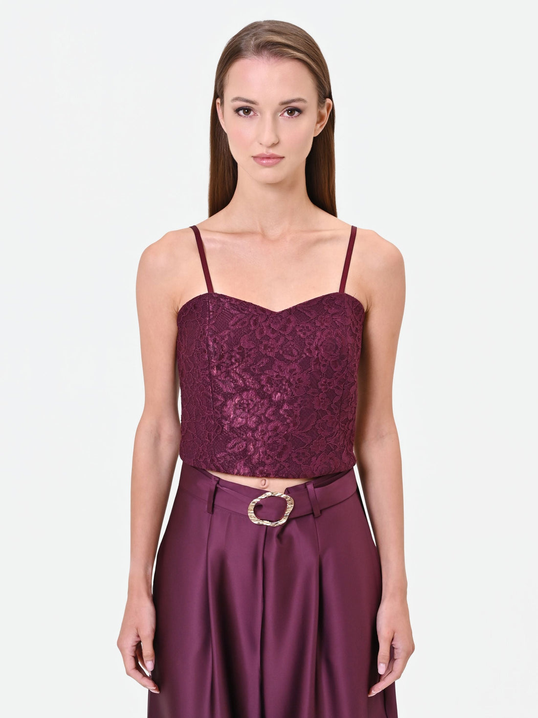 Top bustier in pizzo bordeaux rosso