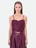 Top bustier in pizzo bordeaux rosso