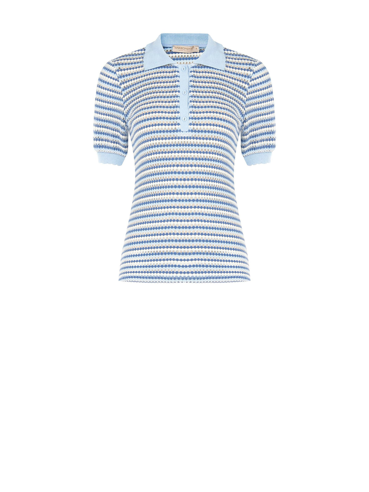 Polo in maglia azzurra a righe