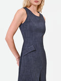 Abito smanicato blu navy con gonna a portafoglio