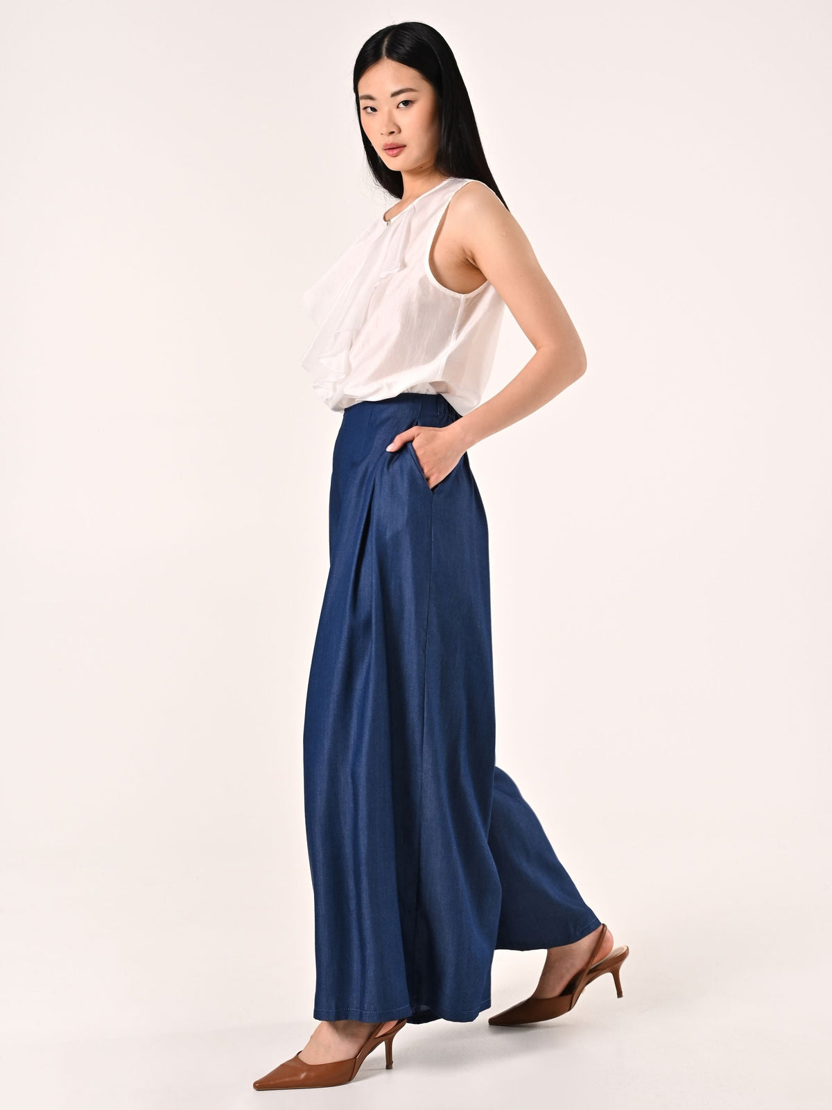 Pantaloni Ampi in Chambray