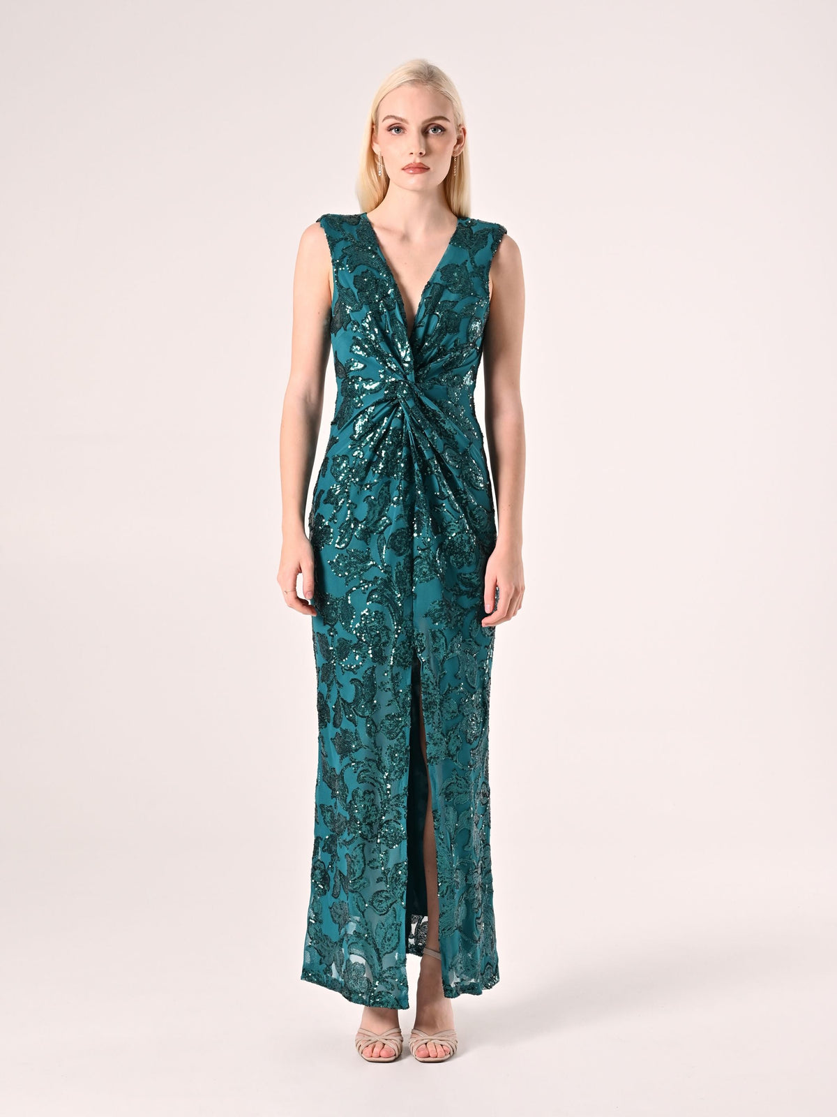Abito Lungo Paillettes Verde Reale