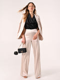 Pantaloni in Raso Strutturato Beige