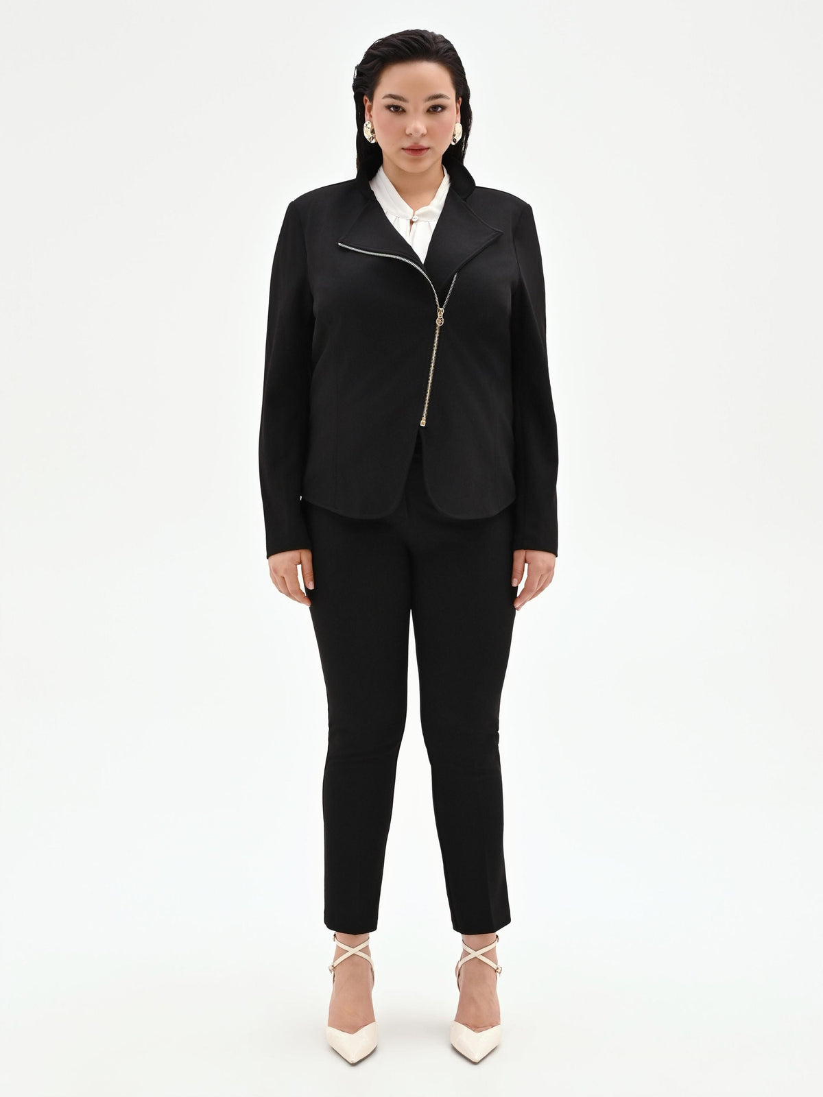 Giacca nera Curvy con zip in scuba mano crepe