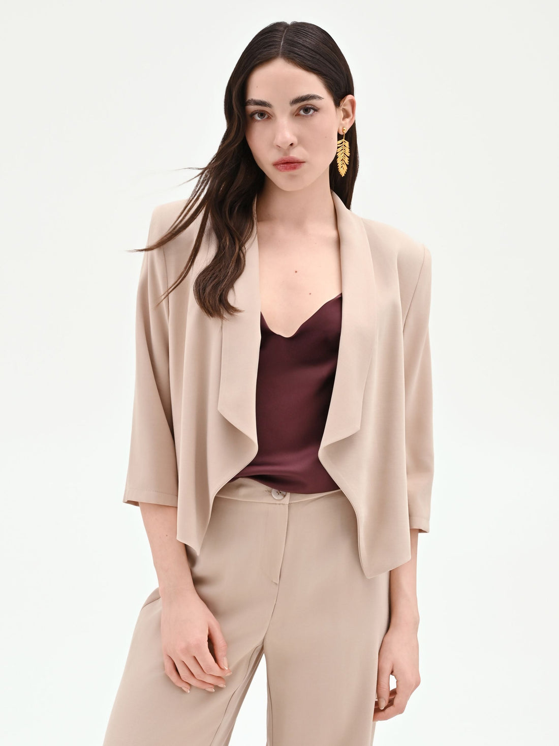 Giacca tortora beige dal design aperto in viscosa