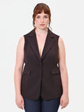 Gilet Curvy in tessuto tecnico marrone moro con revers