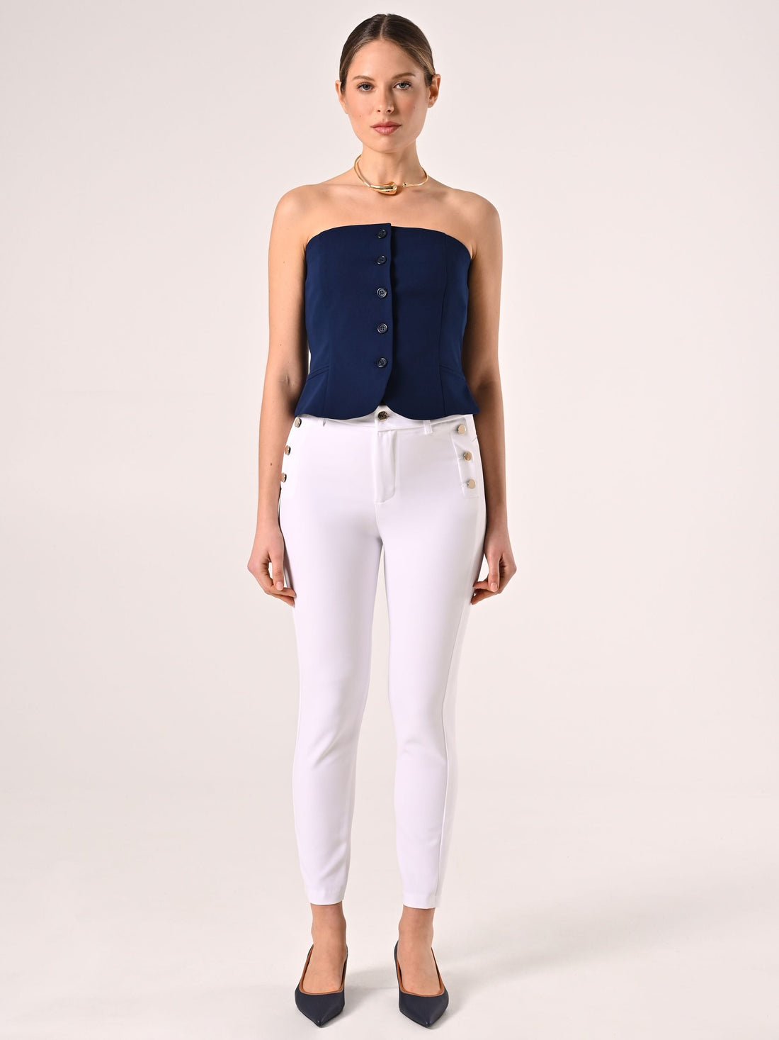 Pantaloni con Bottoni Mariniére Bianchi