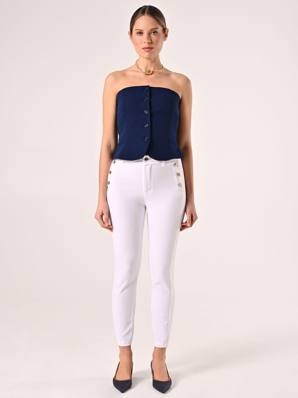 Pantaloni con Bottoni Mariniére Bianchi