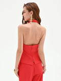 Top rosso fragola in cadi con scollo drappeggiato
