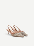 Slingback marrone cuoio con intreccio e paillettes