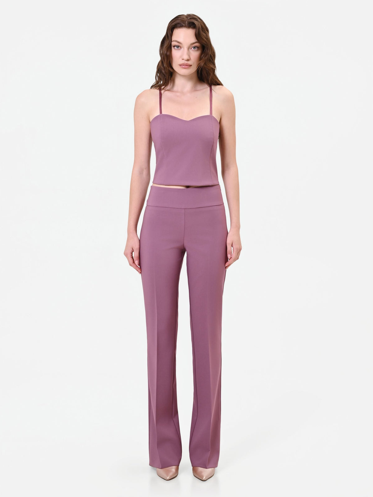 Pantalone rosa antico a vita alta